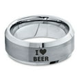 thumbnail image 2 of Tungsten Heart Love Beer Band Ring 8mm Men Women Comfort Fit Gray Step Bevel Edge Brushed Polished, 2 of 4