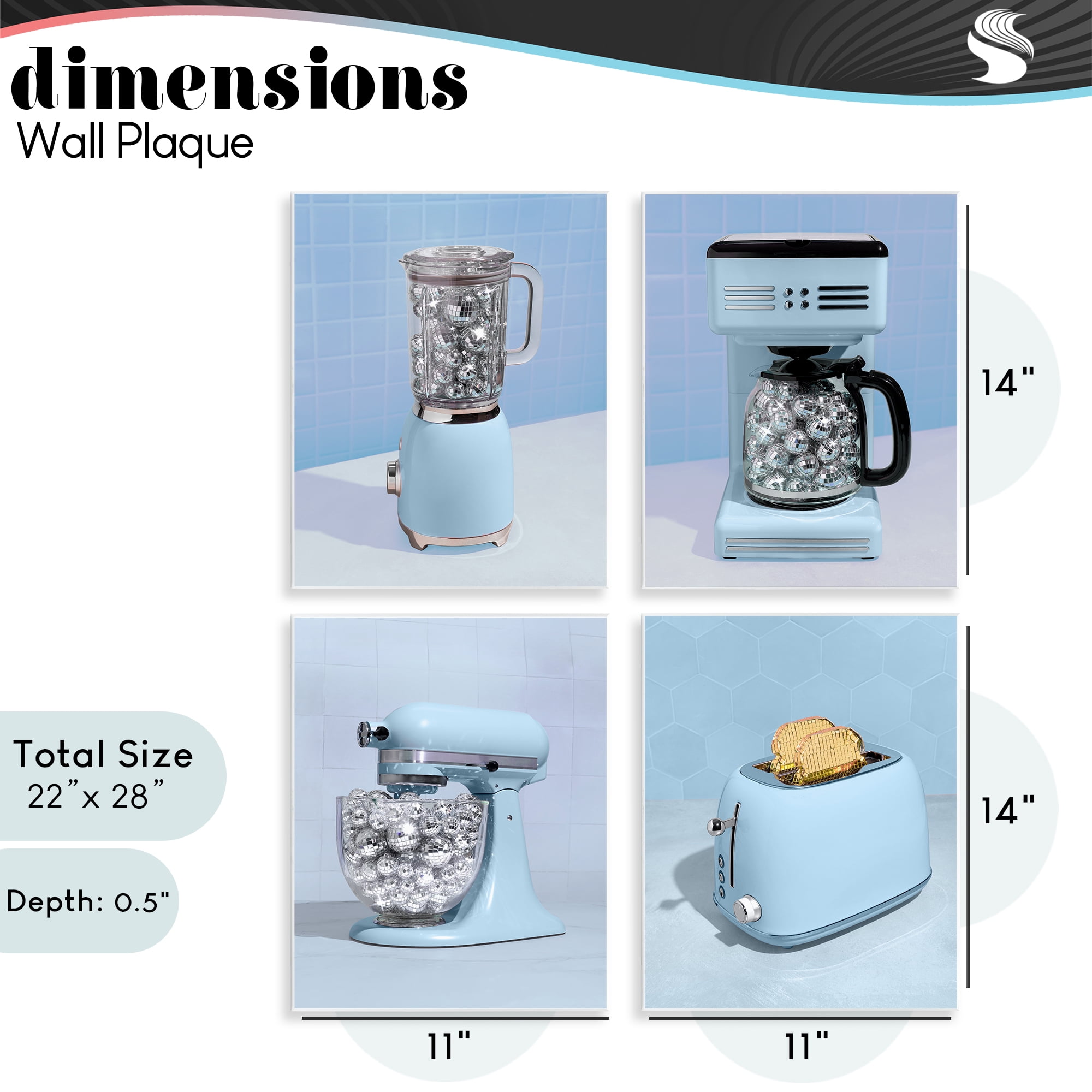 Stupell Industries Disco Kitchen Set over Blue 4 Piece Wall Plaque Art Set, design by LISH Creative