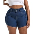 thumbnail image 3 of Gocolloa Women Plus Size Jean Shorts Stretchy Curvy Cargo Shorts High Waisted Streetwear Denim Shorts with Pockets Royal Blue 24W, 3 of 5