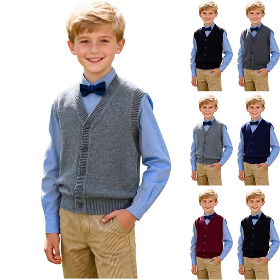 HAOTAGS Boys V - neck Knitted Sweater, Knitting Cotton Comfortable Solid Color School Uniform Vest Navy 11-12 Years