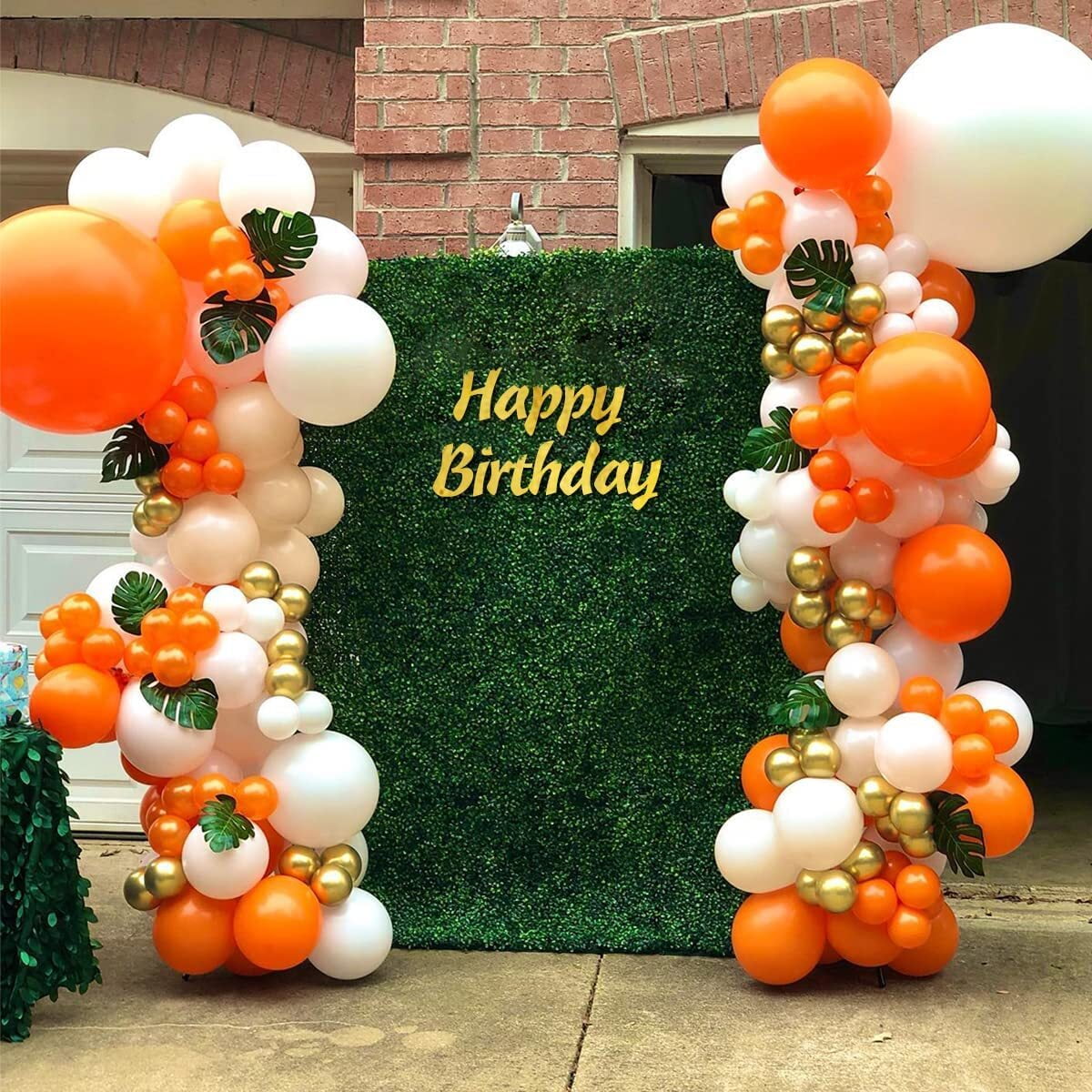 Orange with Gold Balloon Garland Arch KitCream White Orange Gold