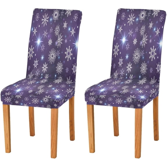 Merry Christmas Stretch Removable Washable Short Dining Chair Covers Set of 4,Christmas Snowflakes Dining Room Chair Protector Seat Slipcover for Hotel,Ba