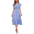 thumbnail image 1 of SAYOO - Vestido de gasa de manga corta para mujer, informal, con flores, cuello en V, cintura alta, línea A, de longitud media SAYOO Moda, 1 of 9