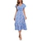 thumbnail image 1 of SAYOO - Vestido de gasa de manga corta para mujer, informal, con flores, cuello en V, cintura alta, línea A, de longitud media SAYOO Moda, 1 of 9