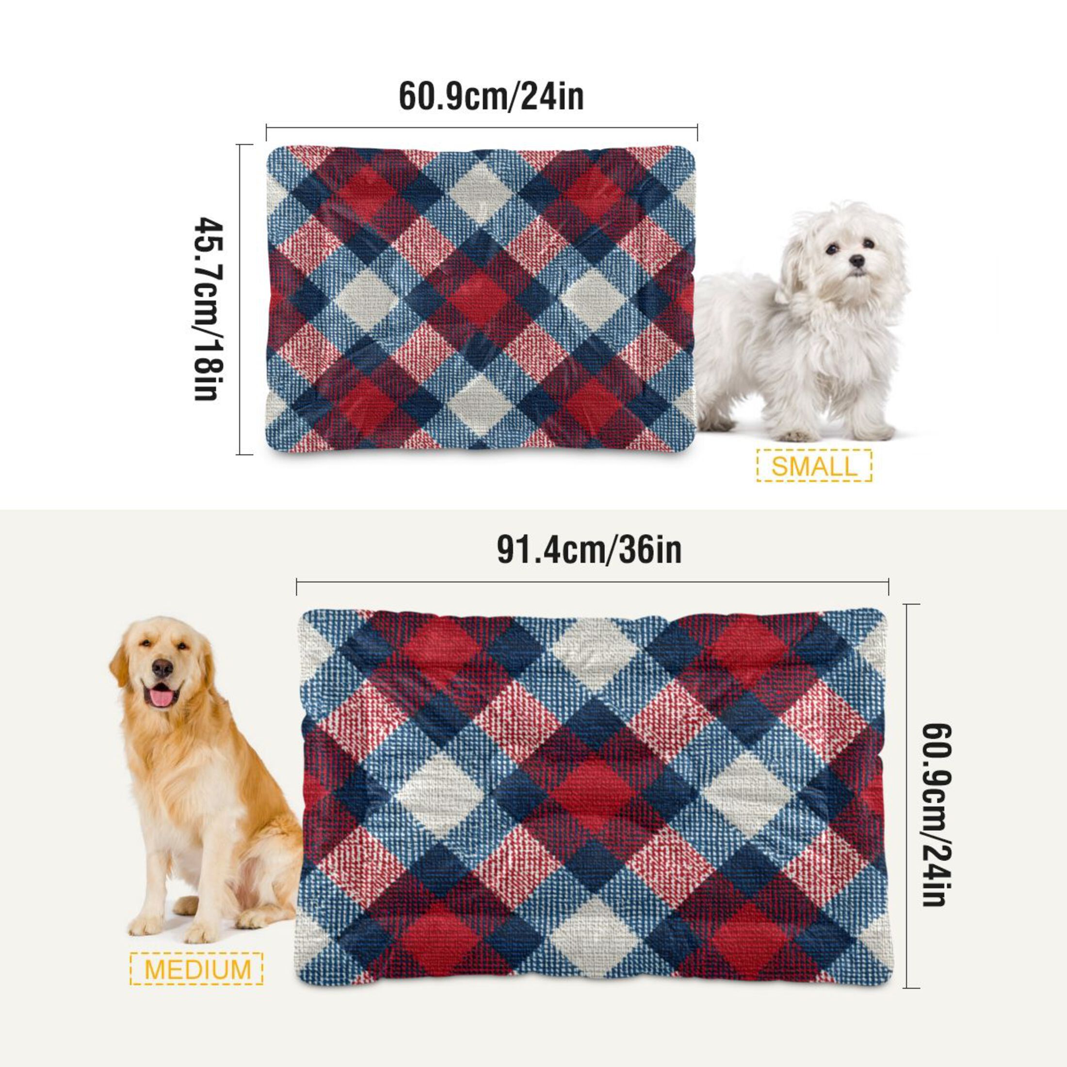 Cozy Mat Pet Bed Indoor Outdoor Warm Soft For Cat Dog Puppy(S/M) Tartan Pattern with Blue Accents
