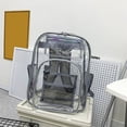 thumbnail image 4 of Lksixu Clear Backpack, Heavy Duty PVC Transparent Backpack with Padded Straps, Multiple Pockets See Through Schoolbag Stadium Approved Large Capacity Plastic Schoolbag for School Work Travel Security, 4 of 8