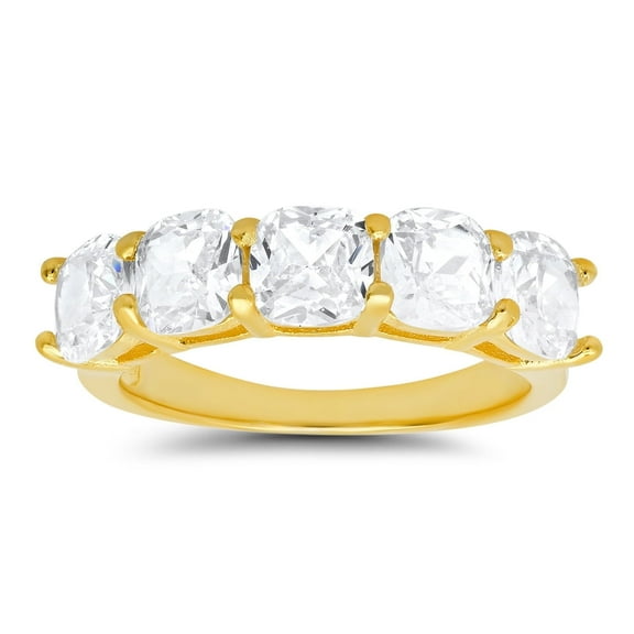 14k Yellow Gold Over Silver 5-stone Cushion-cut Diamond Cubic Zirconia Ring | Engagement Ring, Wedding Rings for Women