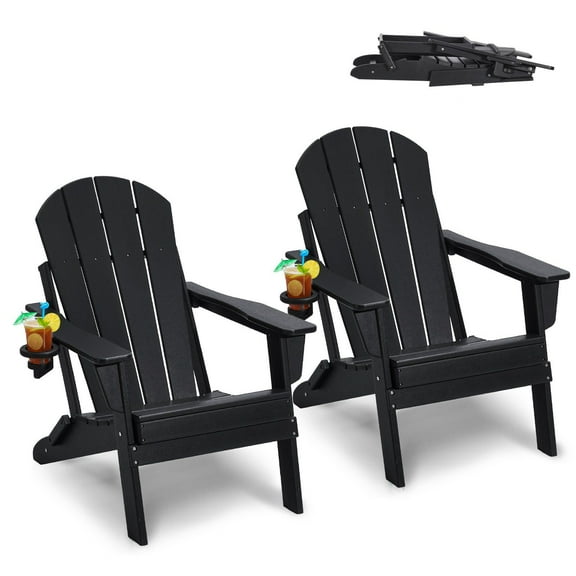FITHOOD Adirondack Chair Plastic Set of 2 All-Weather Folding Fire Pit Black