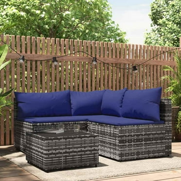 vidaXL 4 Piece Patio Lounge Set with Cushions Gray Poly Rattan