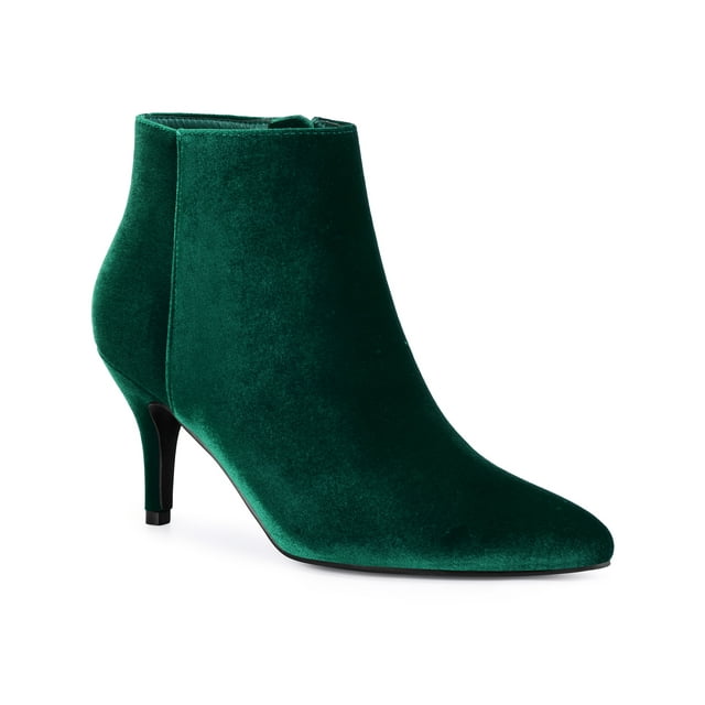 BLISSFUL STEP Women's Velvet Pointed Toe Stiletto Heel Ankle Boots Green 9