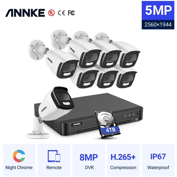 ANNKE 4K Ultra HD 16CH DVR Security System,8PCS 5MP Super HD Camera,True Full Color, Night Vision ,Outdoor ,Indoor, Security Camera Kit 4T Hard Drive Disk