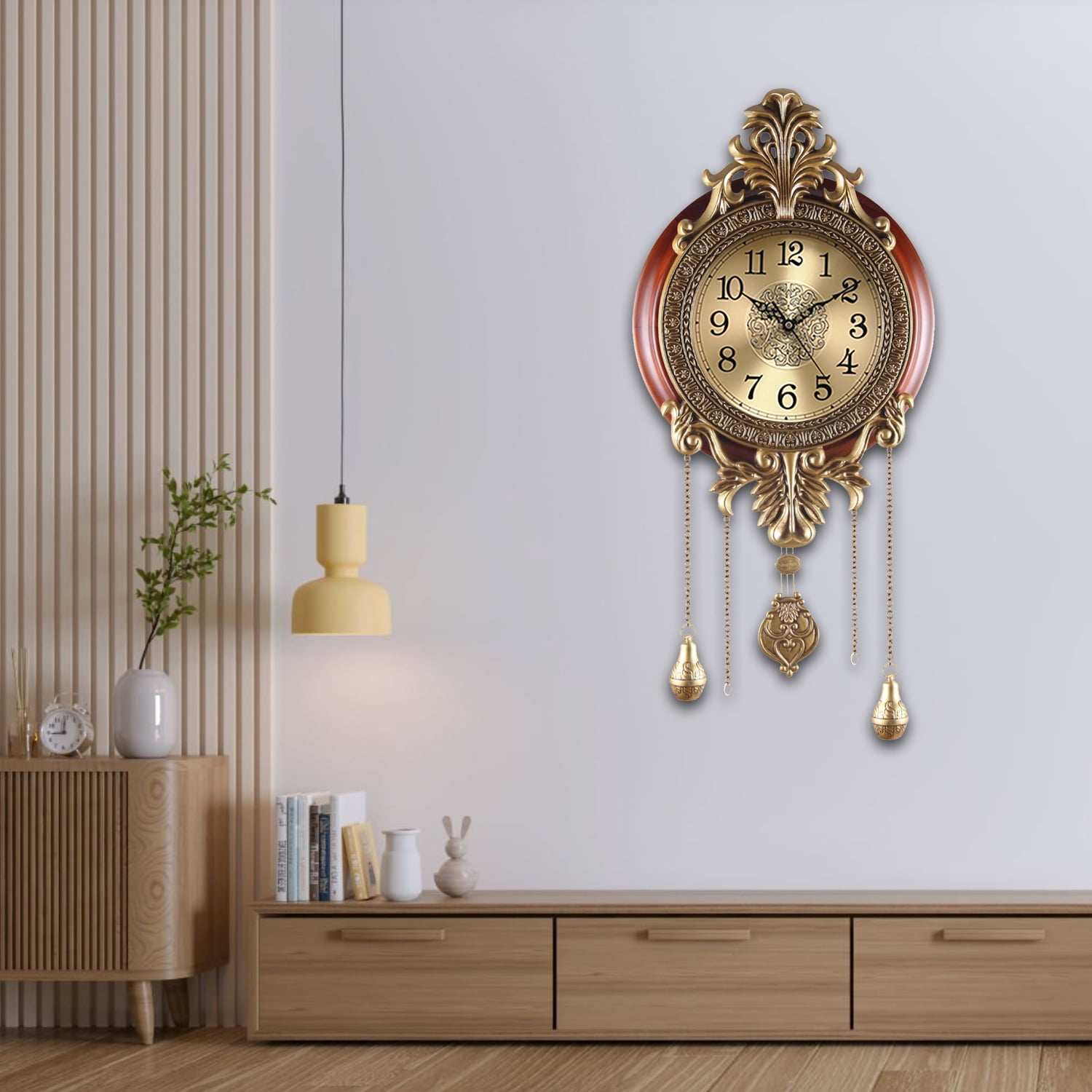 Aero Snail 14" Pendulum Wall Clock, Solid Wood, Battery Operated, Retro Vintage Clock 206B