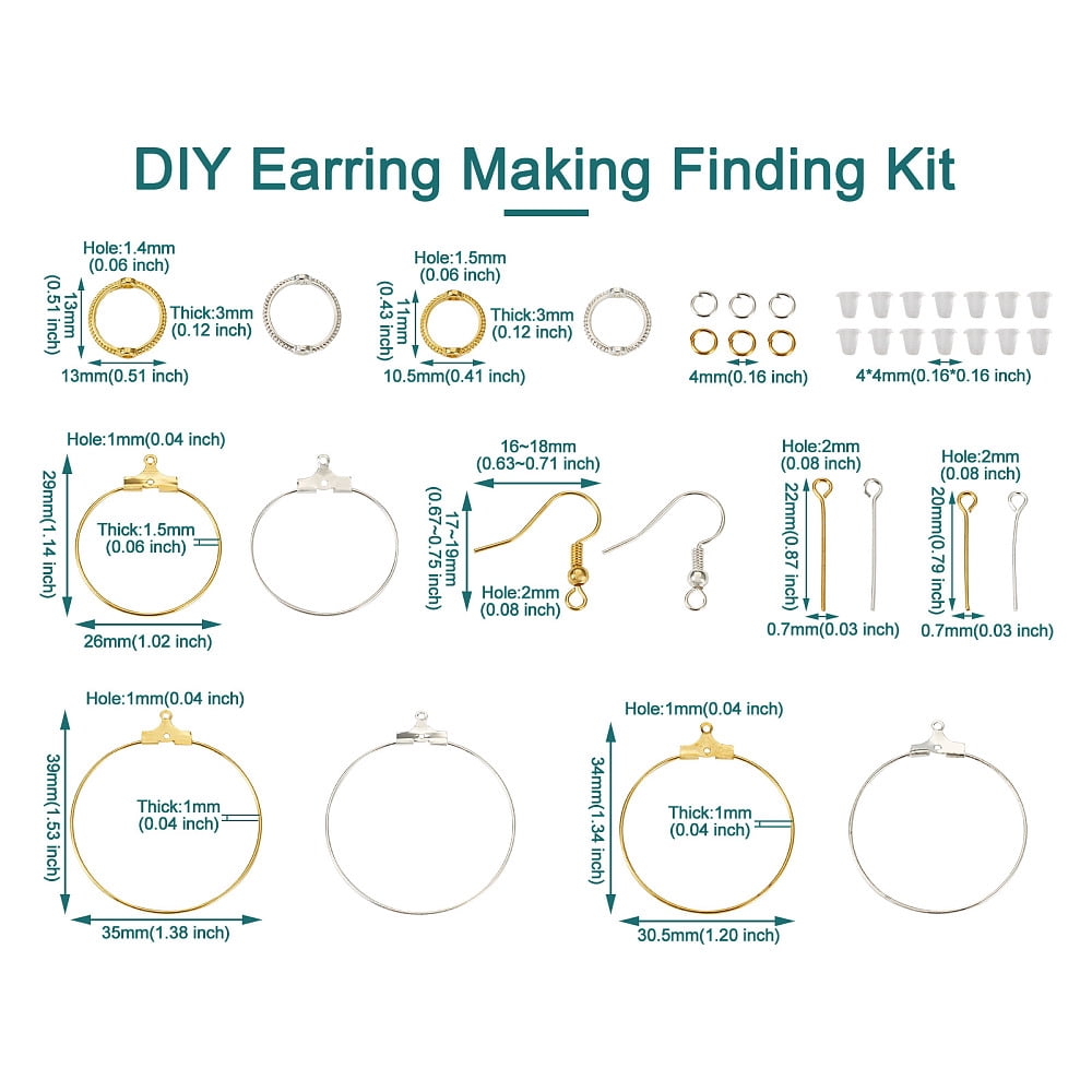 1Box DIY Earring Making Finding Kit Including Iron Ring Wire Pendants Alloy Bead Frames Plastic Ear Nuts Golden & Silver 690Pcs/box