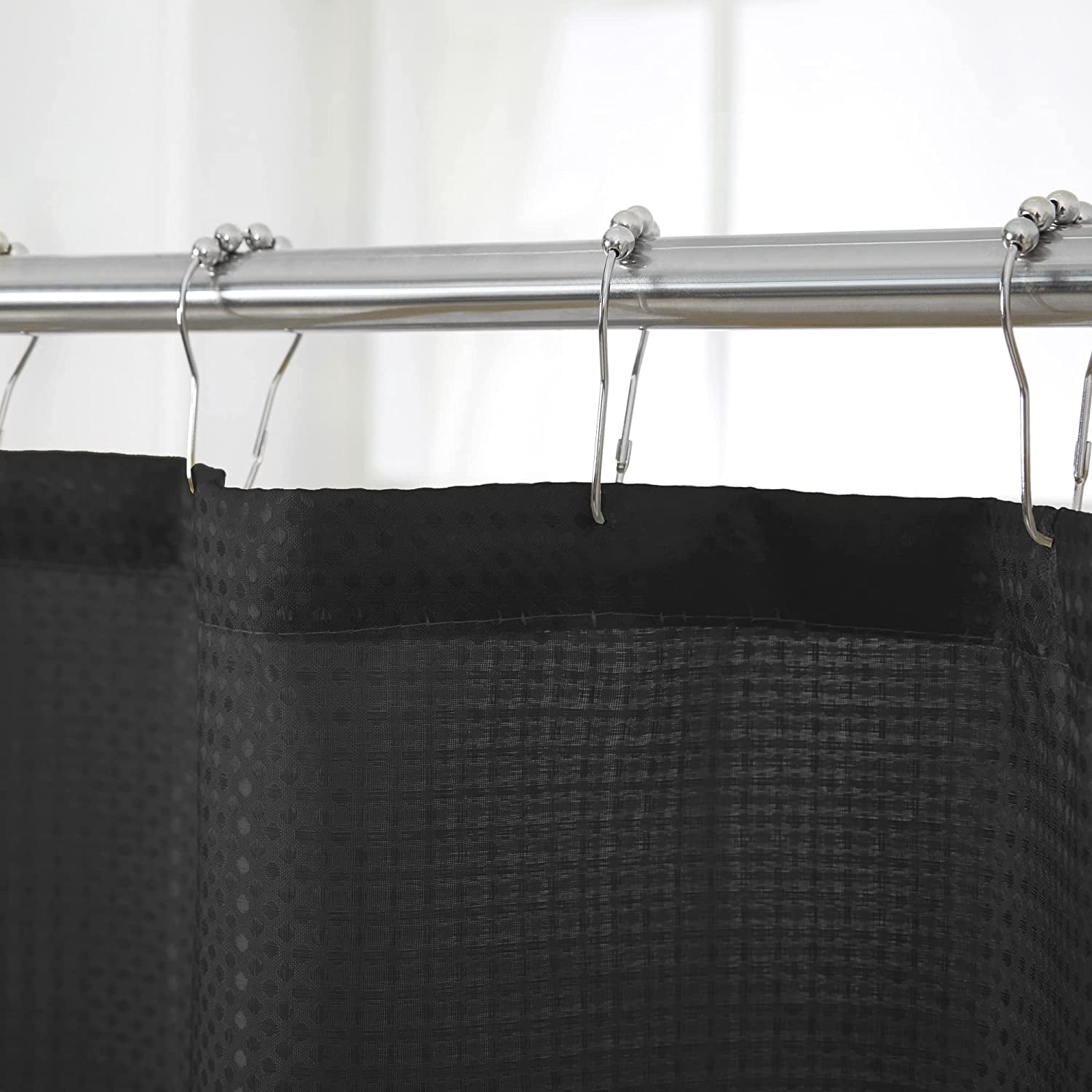 15 Piece Bathroom Shower Curtain Set with Matching Memory Foam Bath Rugs. 2 Solid Black Beige Color Modern Design None-Slip Bath Mats Includes12 Roller Ball Hooks Style Carrie (Black)
