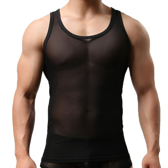 Seductiva Clothing Men's Mesh See-Through Tank Top Vest Summer Undershirt Semi See Thru Fitted Gym Workout Muscle Vest