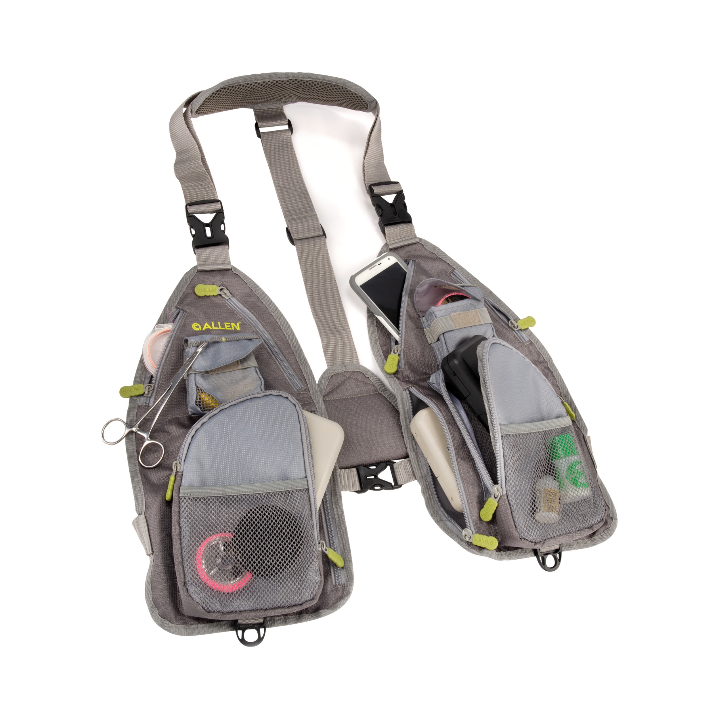 Allen Company Ultra-Light Gallatin Fly Fishing Strap Vest, Gray/Lime