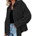 thumbnail image 3 of Women'S Corduroy Button Down Shirts Boyfriend Long Sleeve Oversized Blouses Tops Black XXL, 3 of 8
