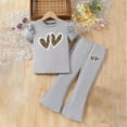 thumbnail image 2 of vigerkar Girl's 2 Piece Outfits Print Clothing Set Cute Hearts Graphic Tee and Flare Bell Bottom Pants 2-8 Years (Grey, 2-3 Years), 2 of 4