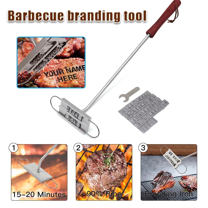 STEAK MEAT GRILL STAMP TOOL CHANGEABLE LETTERS BBQ BRANDING NAME PRESS IRON SET 