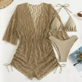 thumbnail image 4 of Swimsuits Women Bikini Cute Sport Push Up with Mesh Cover Up Drawstring 3 Piece Khaki Women Bathing Suits M, 4 of 6