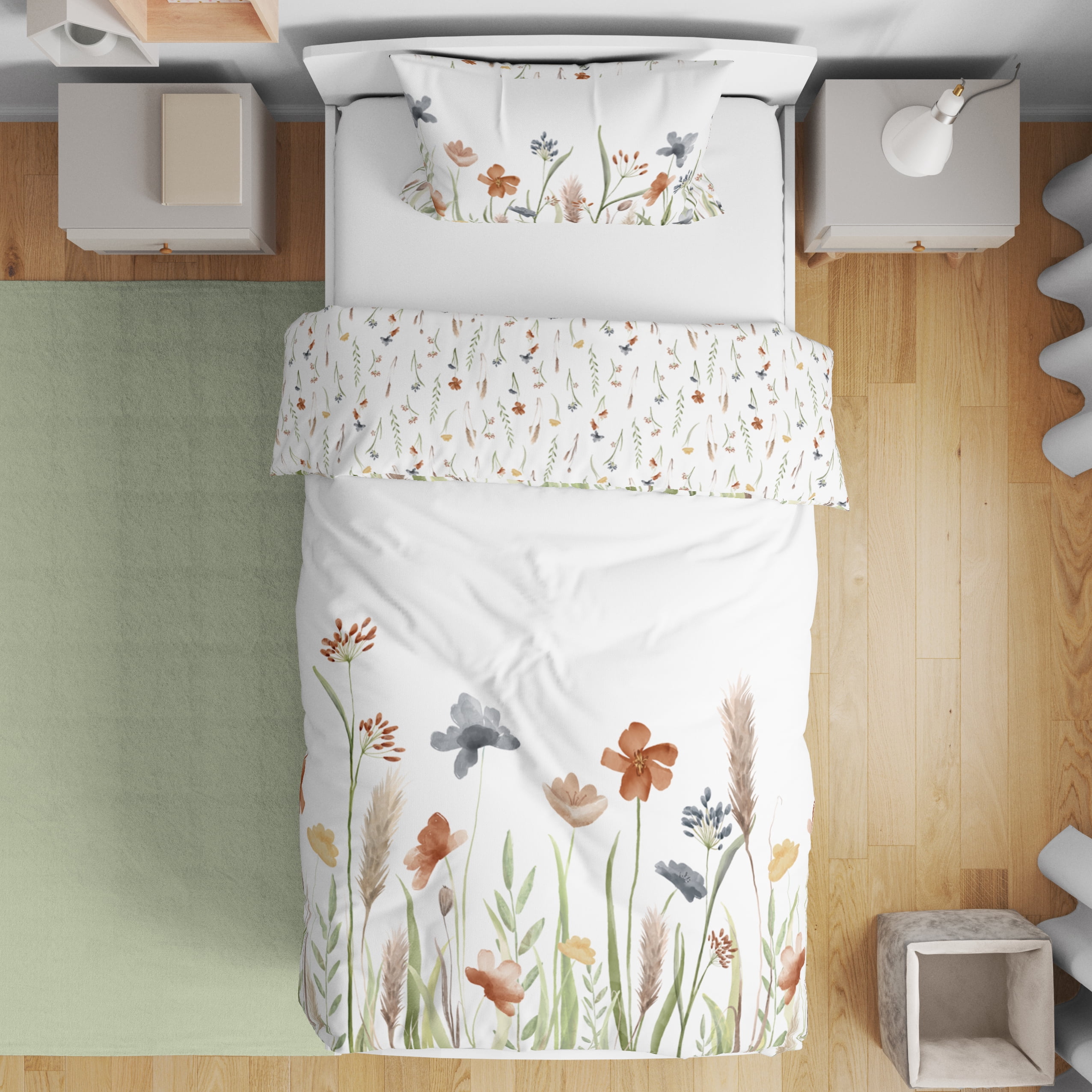 Sweet Jojo Designs Watercolor Floral Garden Sage Green Girl Toddler Bed Comforter Bedding Set 5 Piece
