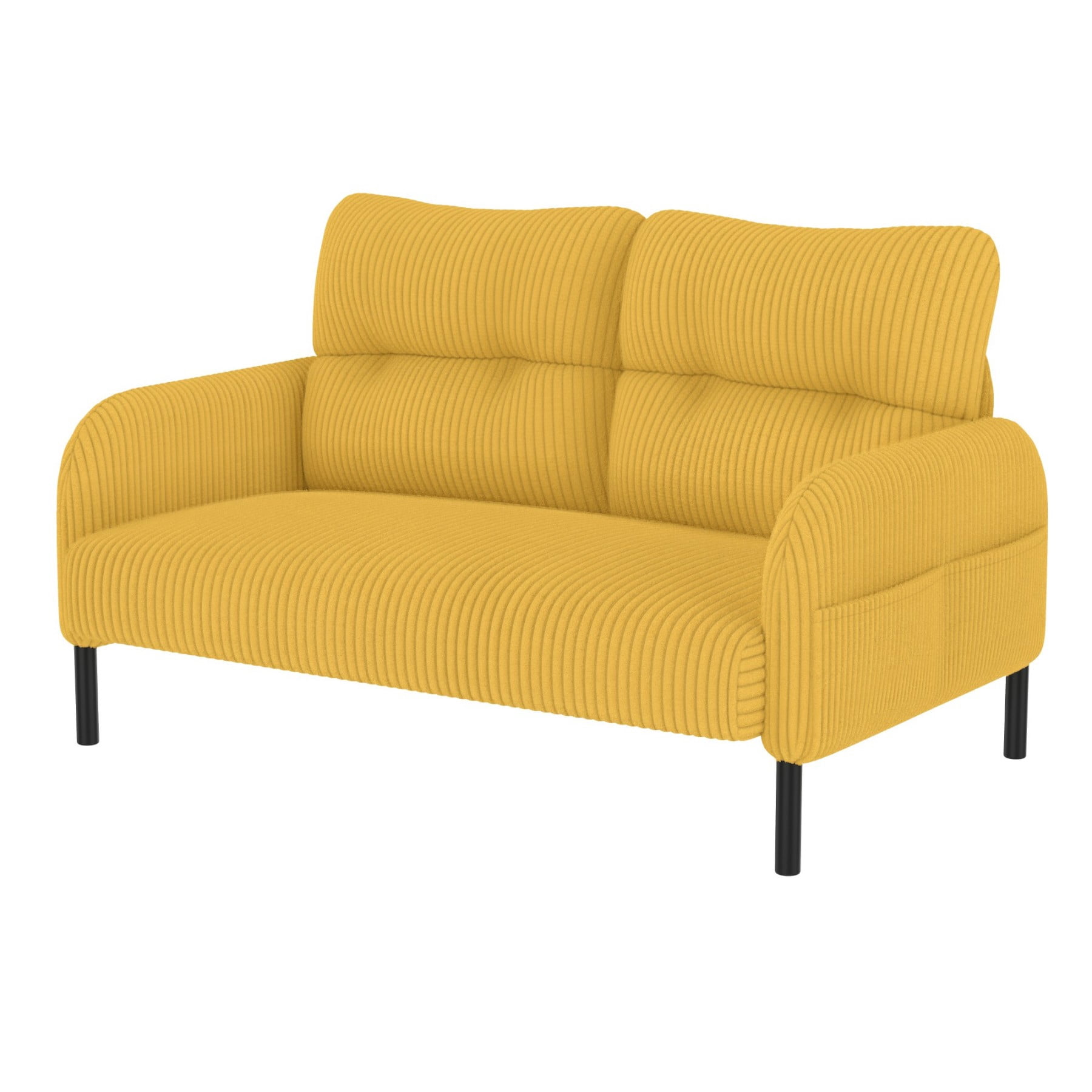Corduroy Loveseat Sofa, Modern Upholstered Double Sofa Couch with Side Pockets for Living Room Bedroom Apartment, Yellow