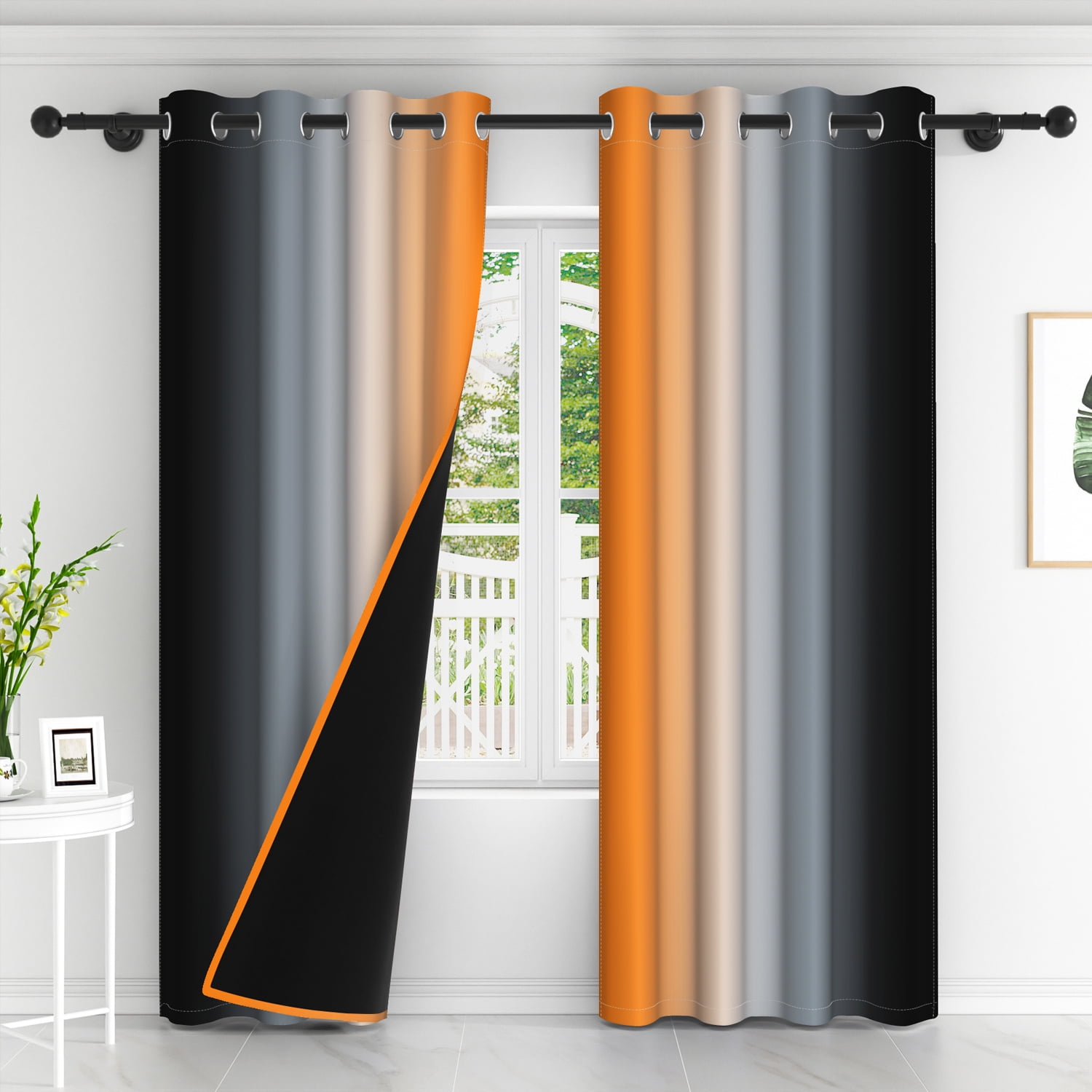 Lfeey Blackout Curtains for Bedroom Black and Burnt Orange Patchwork Curtains, 2 Panels Set, 42 x 72 inch