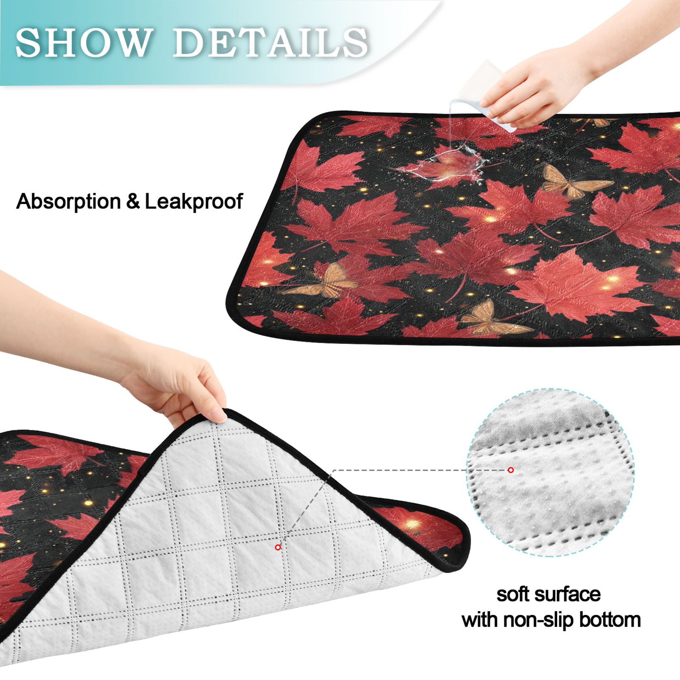 Washable Pet Pee Pads with Super Absorbent Reusable Training Pads for Dogs & Cats Maple Leaves and Fireflies
