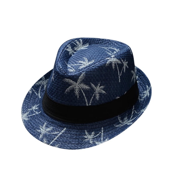 Lumistal Panama Hats for Men Women Beach Hat Wind Travel Tree Printing Straw Jazz Hat Seaside Sun Hat Fedora Hat Sun Protection Packable Roll Up Trilby Cap Sun Hats for Men White One Size