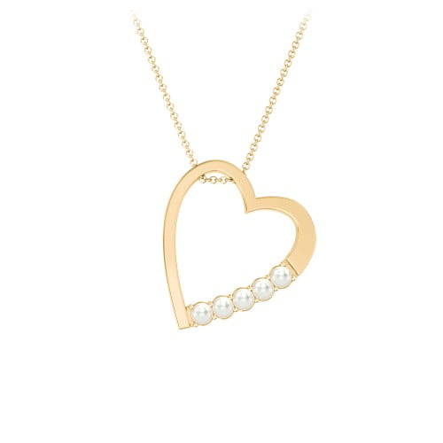 Collier Cœur Incliné Gravé avec Perles