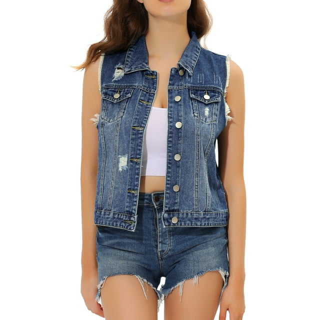 Chaleco Vaquero Allegra K Lavado Reversible para Mujer Azul L