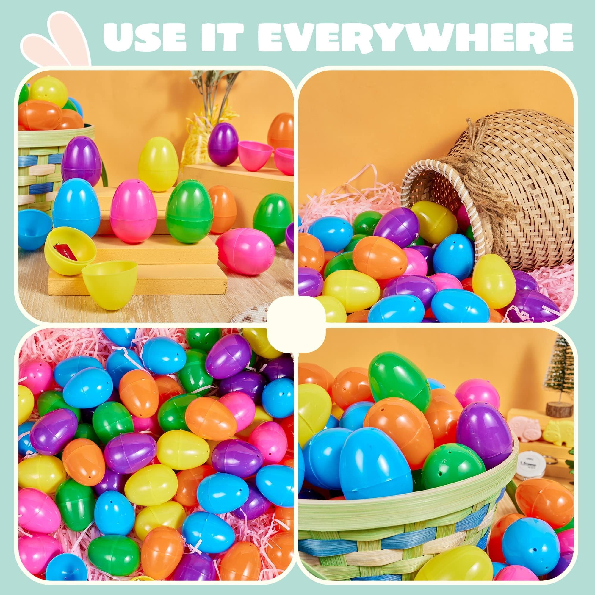 Joyfy 2000 PCS 2.3" Easter Eggs, Empty Plastic Easter Eggs Bulk, Fillable Colorful Bright Eggshell for Easter Hunts, Filling Treats, Basket Stuffers, Classroom Prize Supplies,Party Favors