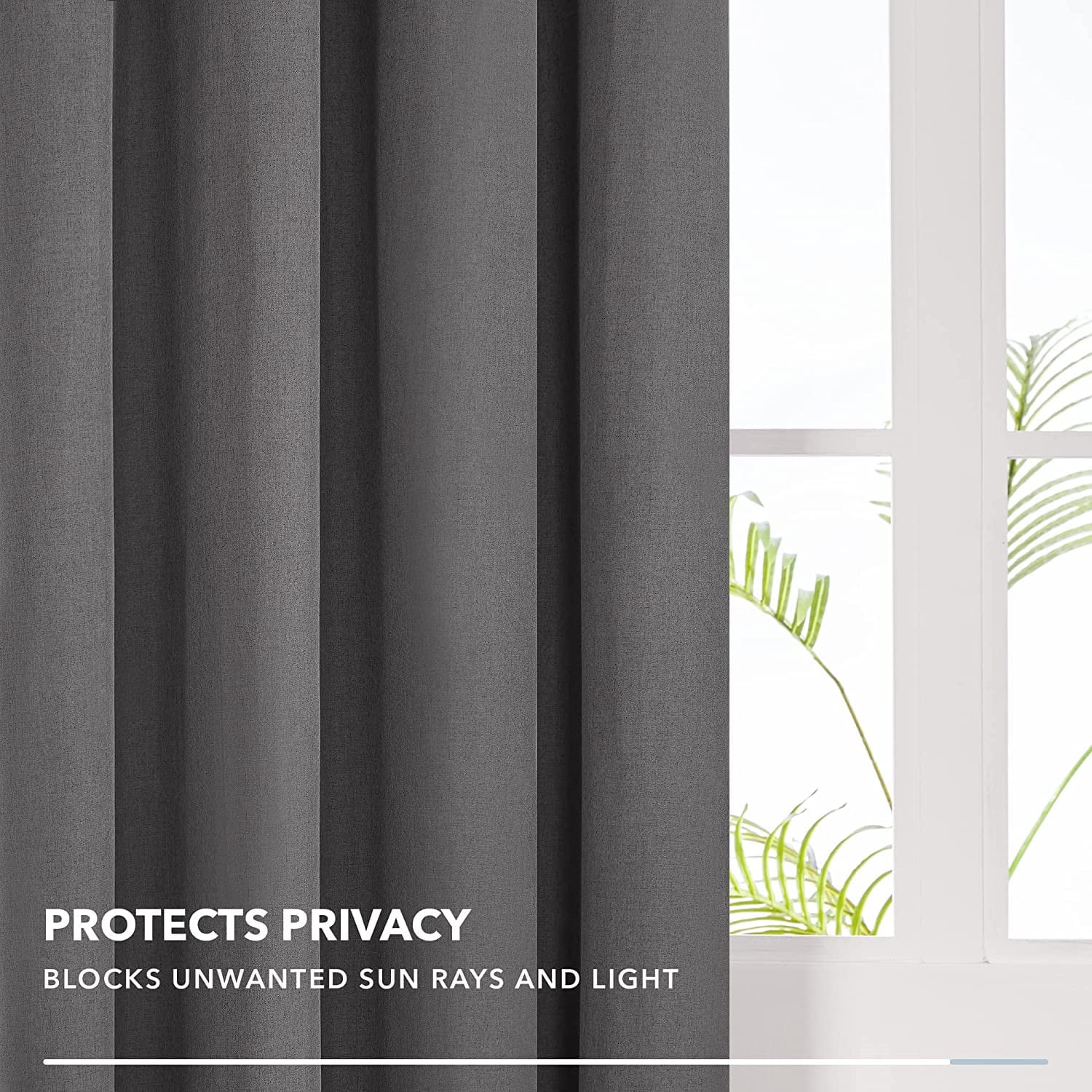 Deconovo 100% Black Out Window Curtains for Living Room 72 inch Length, Linen Textured Thermal Curtains for Living Room (Dark Gray, 52W x 72L inch)