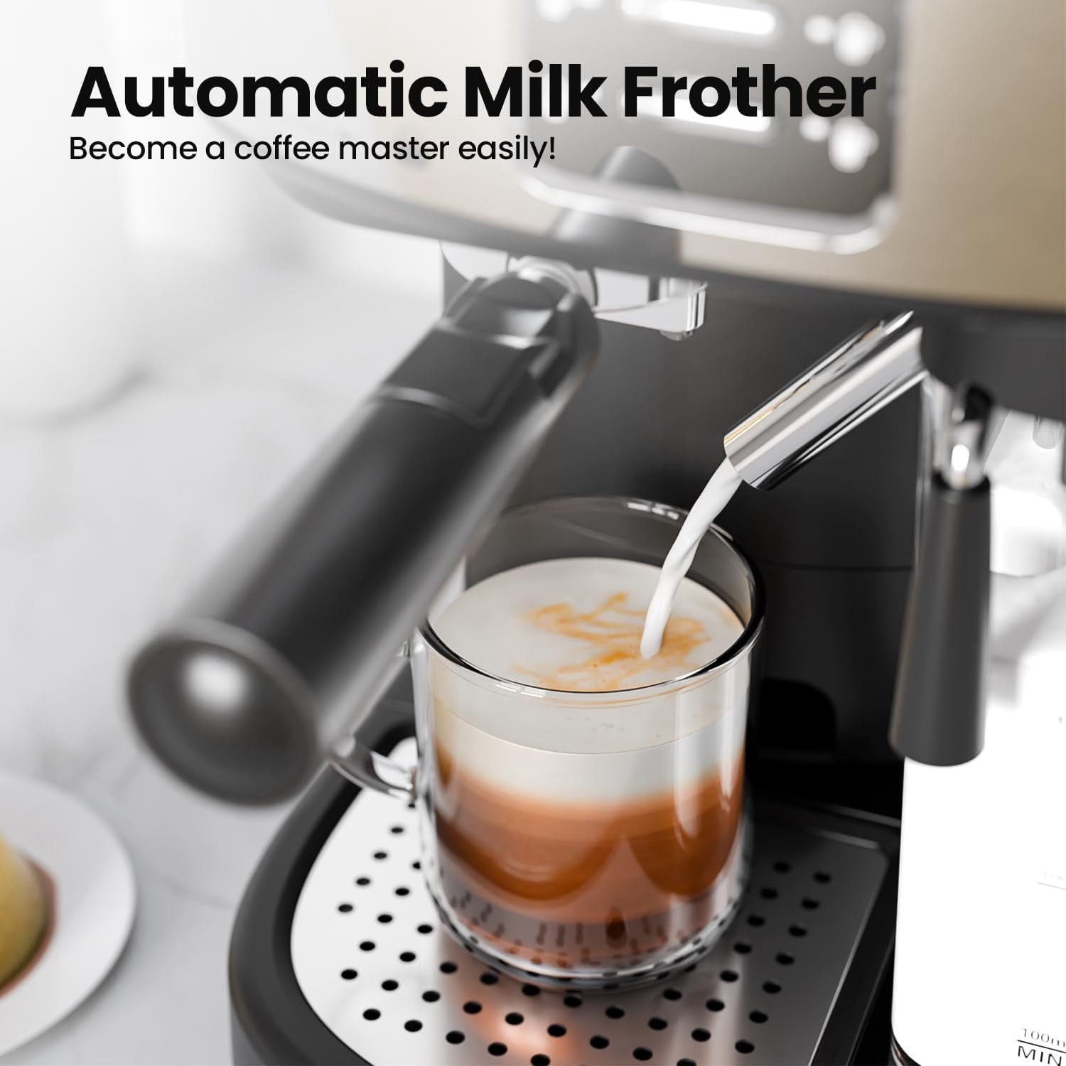 CRZOE 20Bar Latte Machine, Espresso and Cappuccino Machine with Automatic Milk Frother, 3 in 1 Professional Semi-Automatic Espresso Maker with Dual Heating System & Capsule Compatible