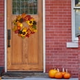 thumbnail image 2 of Haute Decor 24 Inch Fall Sunflower Artificial Wreath with Pinecones and Pumpkins, 2 of 5