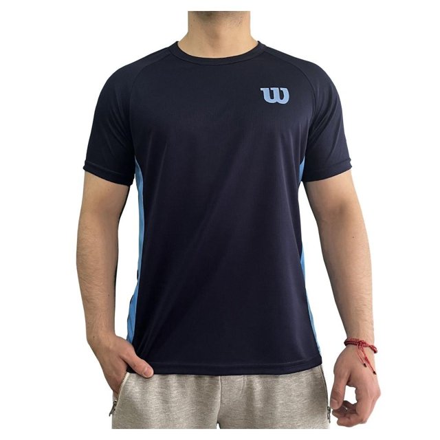 Playera Wilson Talla G Deportiva manga corta básica azul marino detalles azul claro