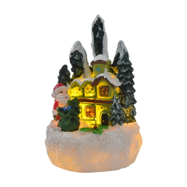 Figura de Papá Noel con forma de casa luminosa para Navidad, edificio iluminado, casa navideña para estantes interiores, decoración para fiestas y