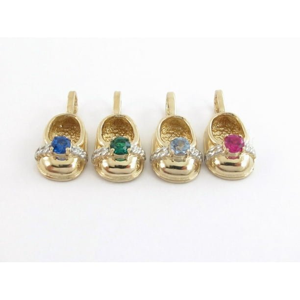 Karatcarat 14k Yellow Gold Birthstones Baby Shoe Charm Pendant