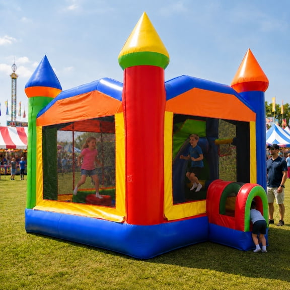 TentandTable Commercial Inflatable Castle Bounce House with Slide, Rainbow Multi-Play