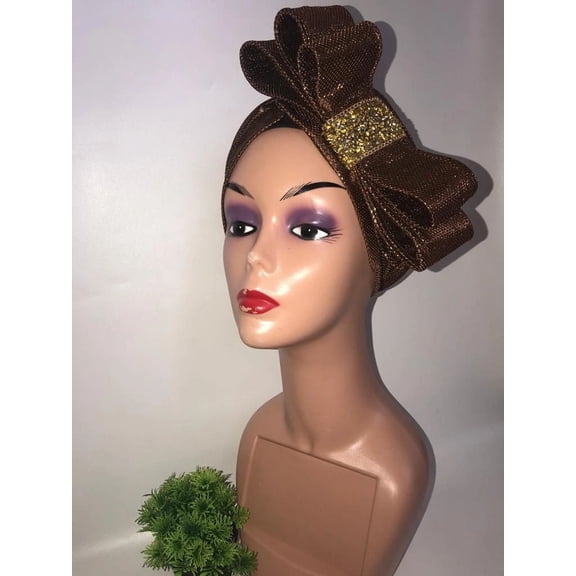 Jazron LLC Classy Brown Turban with Bow for Women, Regular