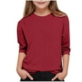 thumbnail image 2 of Fesfesfes Spring Summer Kids Girls Boys Long Sleeve Basic T Shirt Solid Color Casual Tee Shirt Round Neck Pullover Tops Clothes 5-13Years(Wine,9 Years), 2 of 6