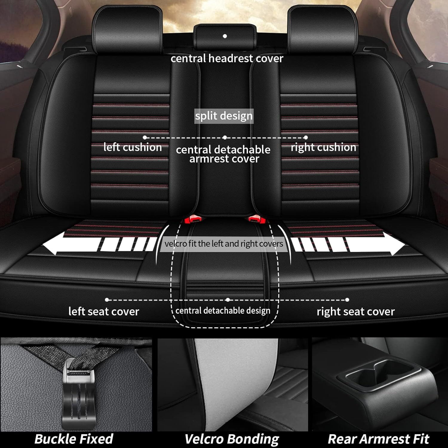 DIKSOAKR Seat Covers for Toyota Tacoma 2016-2024: Full Set 5 Seats Faux Leather Car Seat Cover Protector (2 Row 5 Seat, Black&Redline)