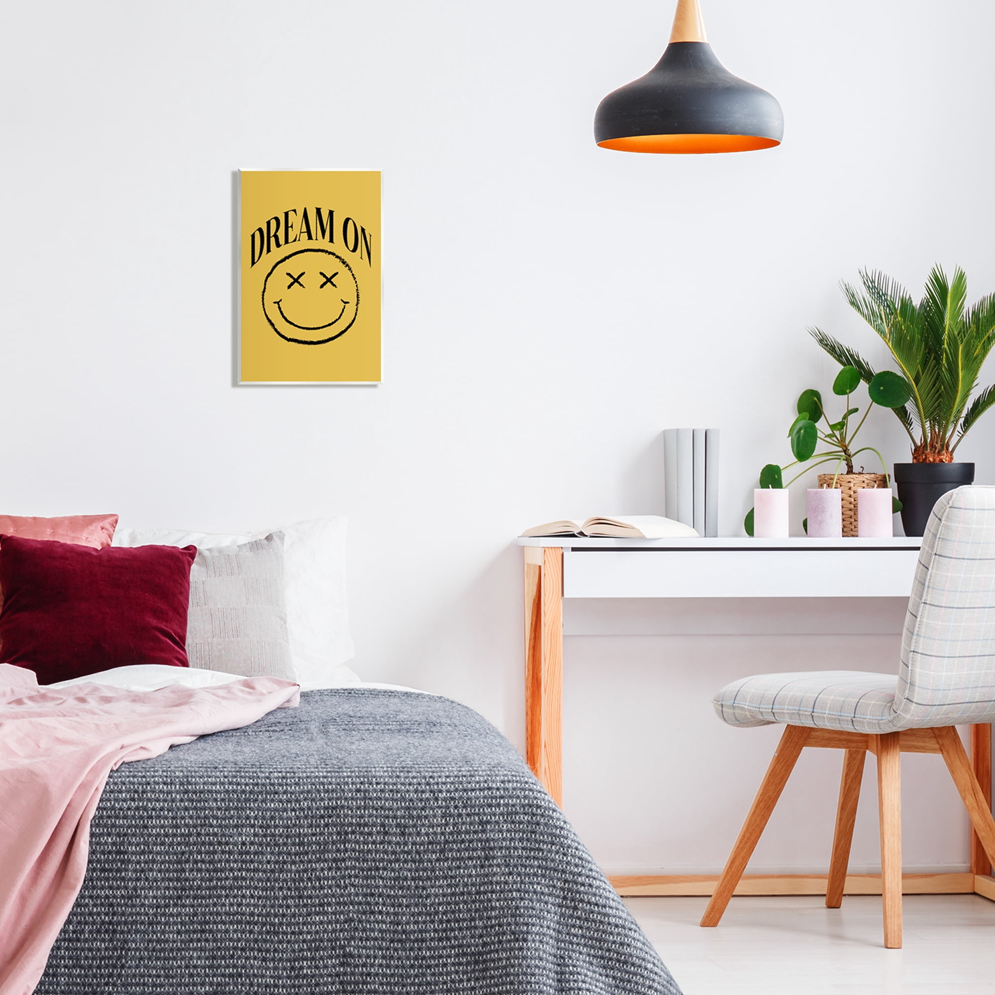 Stupell Industries Dream On Yellow Smiley Abstract Painting Unframed Art Print Wall Art, 10 x 15