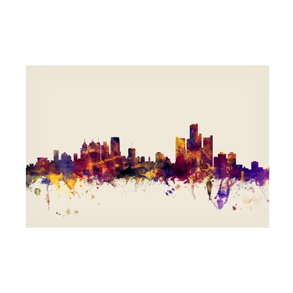Trademark Fine Art Michael Tompsett Detroit Michigan Skyline Canvas Wall Art - 12x19