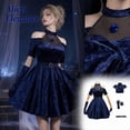 thumbnail image 2 of Anime Cosplay Costume Mizi Blue Velvet Dress Set Cold Shoulder Stage Performance Outfit with Gloves and Belt for Adult Halloween Party, XXL, 2 of 4