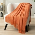 thumbnail image 5 of PAVILIA Coral Orange Knit Throw Blanket for Couch Bed, Soft Knitted Farmhouse Sofa Throw for Living Room, Lightweight Decorative Fall Throw Blanket for Chair, Outdoor Textured Boho Blanket, 50x60, 5 of 9