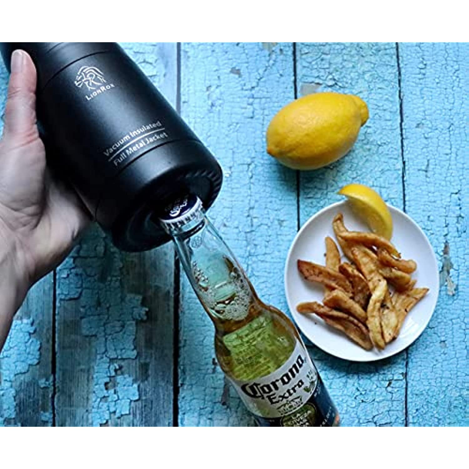 LionRox Chillax12 Beer Bottle and Can Insulator , Fully Vacuum Insulated Double Walled Stainless Steel Beer Bottle and Can Cooler , Beer Bottle and Can Holder (Navy Blue)