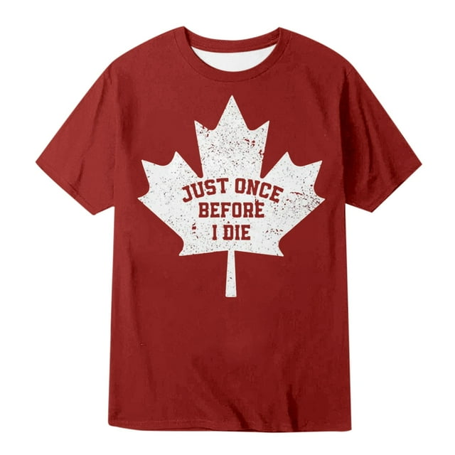 Ediodpoh Canadian Maple Leaf Vintage T Shirt Tops for Men Trendy Red L