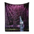 thumbnail image 1 of Lavender Soft Flannel Fleece Throw Blanket, Trees by a Lake Blue Wooden Rustic Lakehouse Lodge Romantic Spring Nature Theme, Cozy Plush for Indoor and Outdoor Use, 50" x 70", Purple, by Ambesonne, 1 of 6