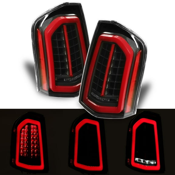 Kojem Pair Full LED Taillights for 2011-2014 Chrysler 300 Passenger and Driver Side 12 13 Black Brake Turn Running Lamp
